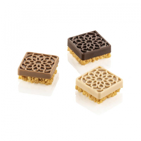Forme 17.5x30cm Monoportii, Mignon - Forma Silicon Patrat Decor Maur 4 x 4 x H 1.6 cm, 15 cavitati, 23 ml (SF379)