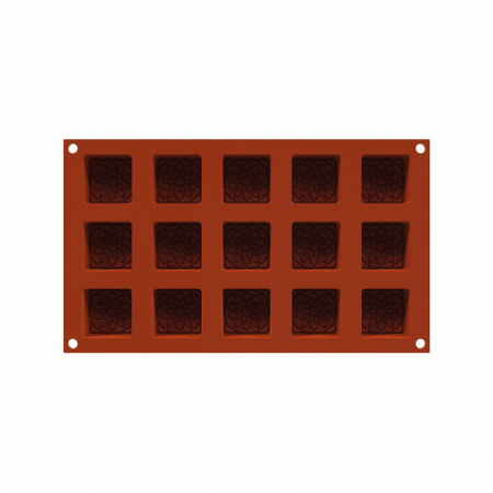 Forme 17.5x30cm Monoportii, Mignon - Forma Silicon Patrat Decor Maur 4 x 4 x H 1.6 cm, 15 cavitati, 23 ml (SF379)