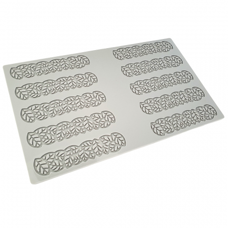 Forme Silicon pentru Decor si Plating - Forma Silicon PavoDecor Frunze Forma Alungita, 10 cavitati 12 x 2.6 x H 0.2 cm, 3.4 ml