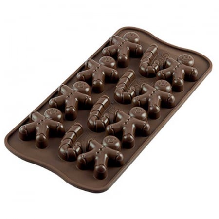 Forme Multicavitati Mici - Forma Silicon Praline Silikomart Craciun Mr. Ginger 4.3 x 3.5 x H 1.2 cm, 4 ml, 12 cavitati (SCG12)
