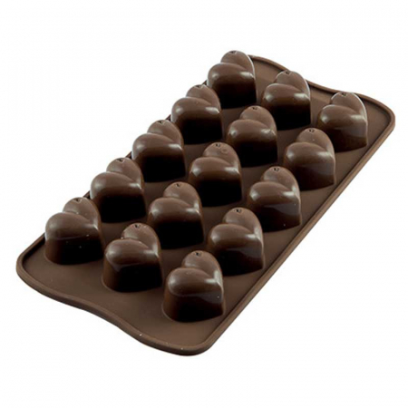 Forme Multicavitati Mici - Forma Silicon Praline Silikomart Inima 3 x 2.2 x H 2.5 cm, 10 ml, 15 cavitati (SCG01)