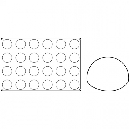 Forme 60x40cm Monoportii, Mignon - Forma Pavoflex 60x40 cm Semisfere Ø7xh4 cm, 24 cavitati, 120 ml
