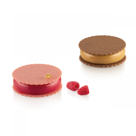 Forme 17.5x30cm Monoportii, Mignon - Forma Silicon Sweet Round Ø 8 x H 2.1 cm, 4 cavitati x 95 ml + decupator