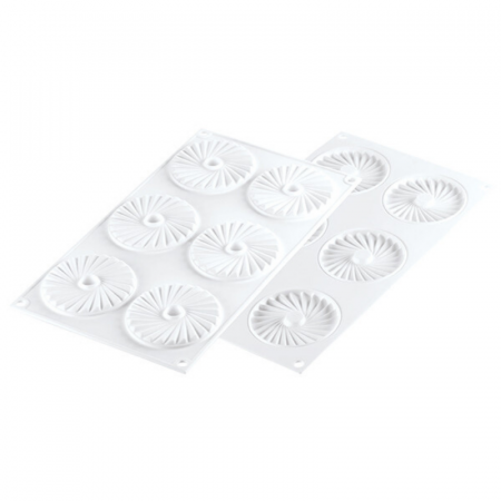 Forme Silicon pentru Decor si Plating - Forma Silicon TOP / Insertie Plisse Ø 7.5 x H 0.7 cm, 6 cavitati (PLISSÉ 23)