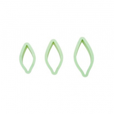 Ustensile Decor Pasta de Zahar - Frunza Ascutita cu Margini Netede - Decupatoare Plastic Ø 6.5 - 8.5 cm, Set 3 Buc