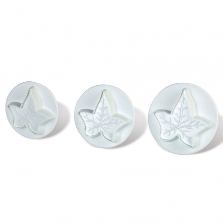 Ustensile Decor Pasta de Zahar - Frunze Iedera - Decupatoare Plastic cu Extractor Ø 4.5, 5 si 5.5 cm, Set 3 Buc