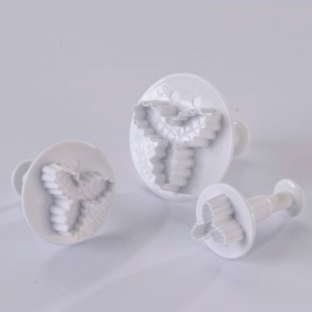 Ustensile Decor Pasta de Zahar - Frunze Ilex 3 Petale - Decupatoare Plastic cu Extractor Ø 2, 3 si 4 cm, Set 3 Buc