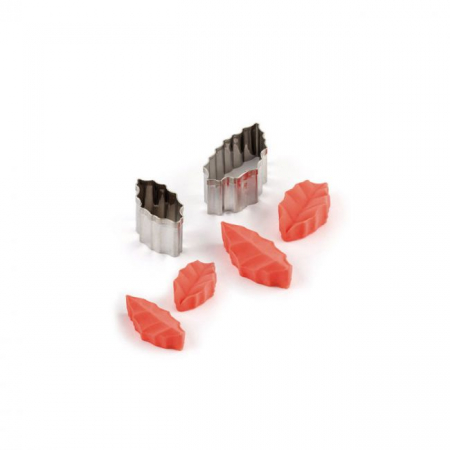 Ustensile Decor Pasta de Zahar - Frunze Ilex - Decupatoare Inox si Mulaje Silicon Ø 3.5 si 5 cm, Set 6 Buc
