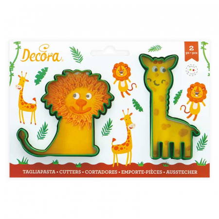Cofetarie - Ustensile - Girafa si Leu - Decupatoare Plastic Ø 8 si 9.5 x H 2.2 cm, 2 Buc