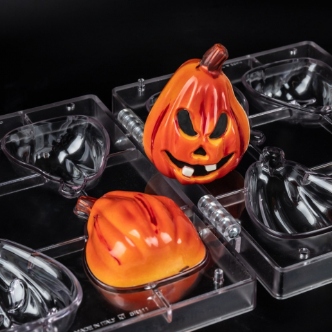 Ciocolaterie - Matrite, Ustensile - Matrita 3D Ciocolata, Plastic Rigid cu Cleme, Dovleac Halloween 8 x 7.8 x H 10.5 cm, 45 gr