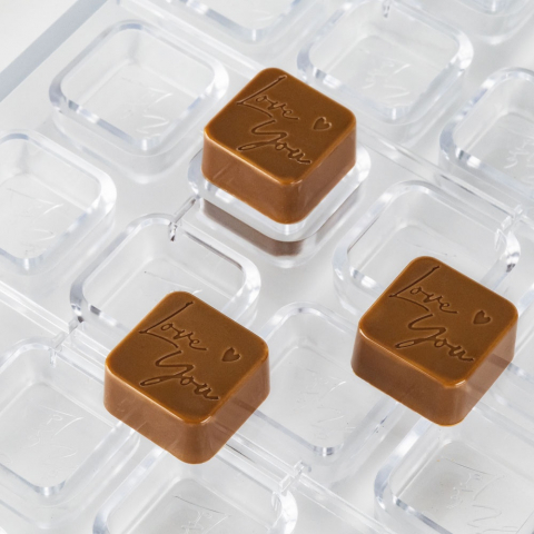 Matrite Praline Ciocolata - Matrita Policarbonat 20 Praline Love You, 2.8 x 2.8 x H 1.4 cm, 11.5 gr