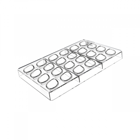 Ciocolaterie - Matrite, Ustensile - Matrita Policarbonat 24 Praline Quenelle, 4.2 x 2.6 x H 1.7 cm, 17.5 x 27.5 cm (CH038), 8 ml