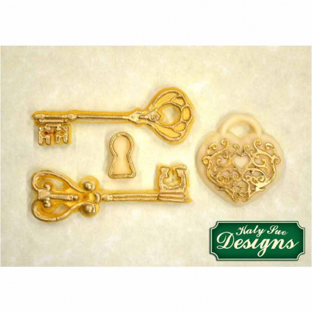 Ustensile Decorare Tort - Mulaj Silicon Decor Vintage - Chei, Lacat si Incuietoare, 4 Subiecte