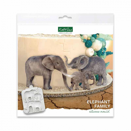 Ustensile Decorare Tort - Mulaj Silicon Familia de Elefanti, 3 Subiecte