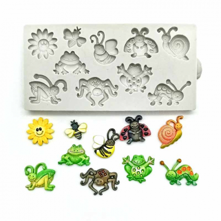 Ustensile Decorare Tort - Mulaj Silicon Insecte de Vara, 10 Subiecte