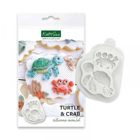 Ustensile Decorare Tort - Mulaj Silicon Testoasa si Crab, 2 Subiecte Ø 3.6 si 6.5cm