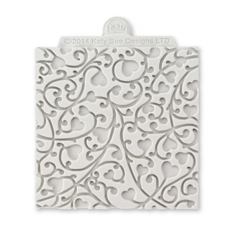 Forme de Silicon Cofetarie - Mulaj Silicon Textura Dantela cu Inimioare, 10 x 10 cm