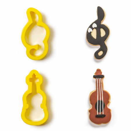 Cofetarie - Ustensile - Muzica, Vioara si Cheia Sol - Decupatoare Plastic Ø 9 x H 2.2 cm, Set 2 Buc