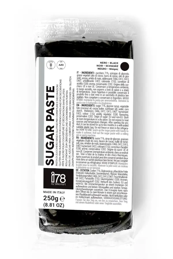 Oferta Cantitate - Pasta de Zahar Negru fara Gluten pentru Acoperire si Decoruri, 250 g, Silikomart