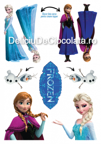 Desene Animate - Pasta Zahar imprimata Frozen Model 1, 9 Decoruri fata-verso Topper Ø 7 - 12 cm, A4