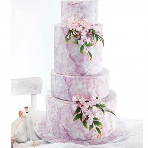 Decoratiuni Comestibile, Decor Tort - Pasta Zahar imprimata, Nunta Model Marmorat Lila, 60x41 cm, Set 4 Buc