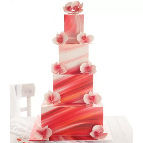 Decoratiuni Comestibile, Decor Tort - Pasta Zahar imprimata, Nunta Model Marmorat Roșu și Roz, 60x41 cm, Set 4 Buc