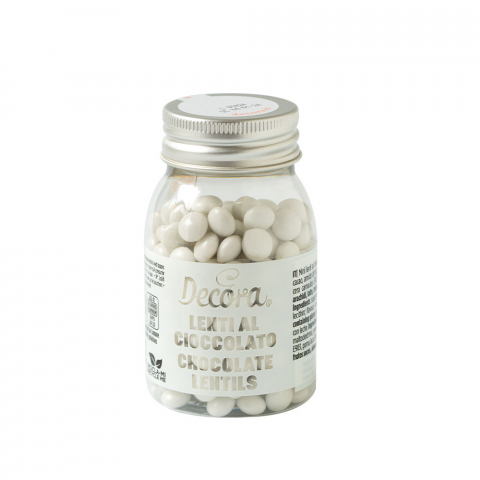 Decoratiuni Comestibile, Decor Tort - Perle Aplatizate Ciocolata Alba Ø 10 mm, 80 gr