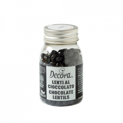 Decoratiuni Comestibile, Decor Tort - Perle Aplatizate Ciocolata Neagra Ø 10 mm, 80 gr