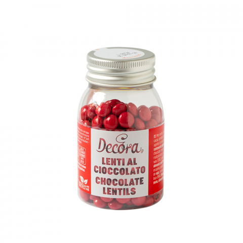Decoratiuni Comestibile, Decor Tort - Perle Aplatizate Ciocolata Rosu Ø 10 mm, 80 gr