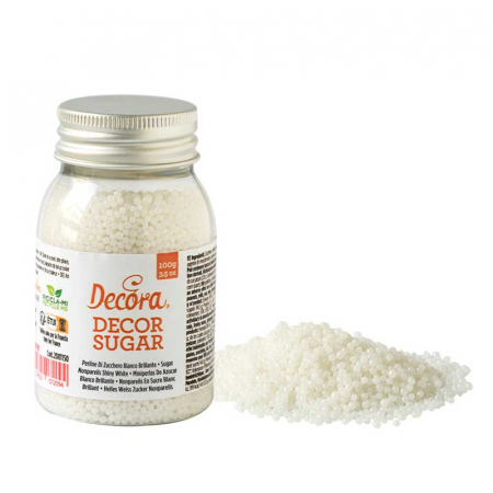 Decoratiuni Comestibile, Decor Tort - Perle Zahar Alb Stralucitor Ø 2mm, 100 gr