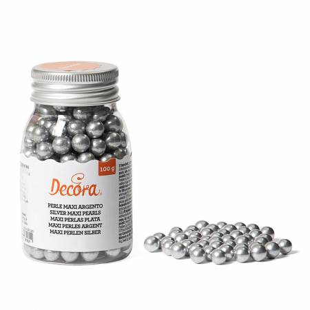 Decoratiuni Comestibile, Decor Tort - Perle Zahar Argintiu Sidefat Ø 8mm, 100 gr