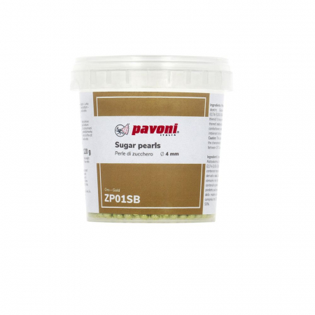 Decoratiuni Comestibile, Decor Tort - Perle Zahar Auriu Metalizat Ø 4 mm, 120 gr