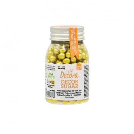 Decoratiuni Comestibile, Decor Tort - Perle Zahar Auriu Metalizat Ø 7mm, 100 gr