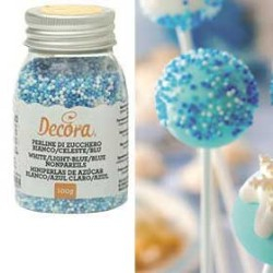 Decoratiuni Comestibile, Decor Tort - Perle Zahar Colormix Ø 1.5mm - Alb, Bleu si Albastru, 100 gr