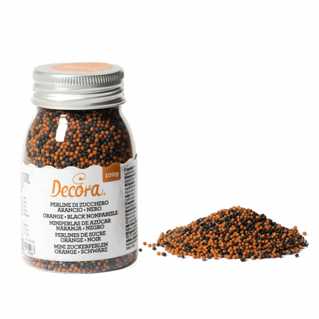 Decoratiuni Comestibile, Decor Tort - Perle Zahar Colormix Ø 1.5mm - Portocaliu si Negru, 100 gr
