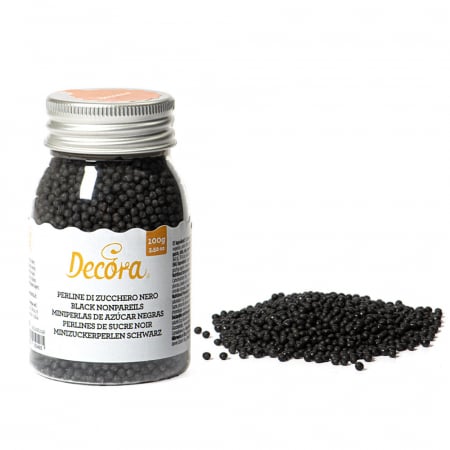 Decoratiuni Comestibile, Decor Tort - Perle Zahar Negru Sidefat Ø 1.5mm, 100 gr