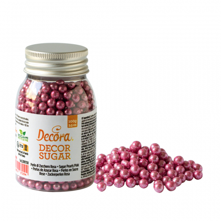 Decoratiuni Comestibile, Decor Tort - Perle Zahar Roz Metalizat Ø 5mm, 100 gr