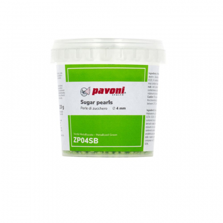 Decoratiuni Comestibile, Decor Tort - Perle Zahar Verde Metalizat Ø 4mm, 120 gr