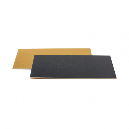 Accesorii Tort, Candy Bar, Bufet - Platou Tort Dreptungh. 2 Fete, Negru/Auriu, 30x20xH0.3 cm