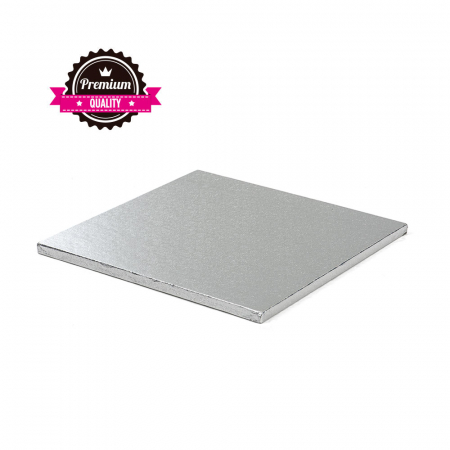Accesorii Tort, Candy Bar, Bufet - Platou Tort Patrat Argintiu, 30 x 30 x H 1.2 cm