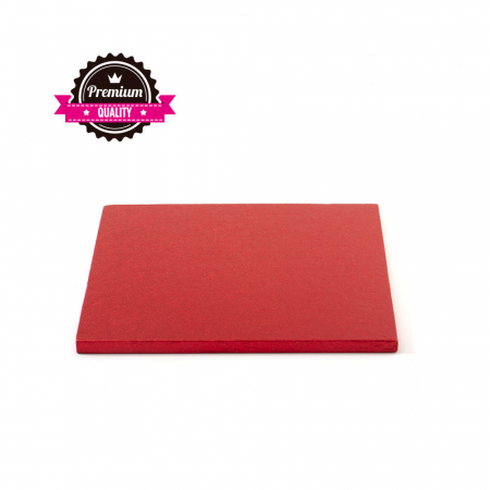 Accesorii Tort, Candy Bar, Bufet - Platou Tort Patrat Rosu, 20 x 20 x H 1.2 cm
