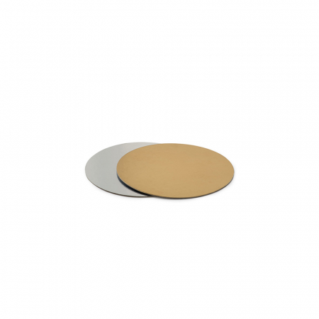 Accesorii Tort, Candy Bar, Bufet - Platou Tort Rotund 2 Fete, Auriu/Argintiu, Ø 26 x H 0.15 cm