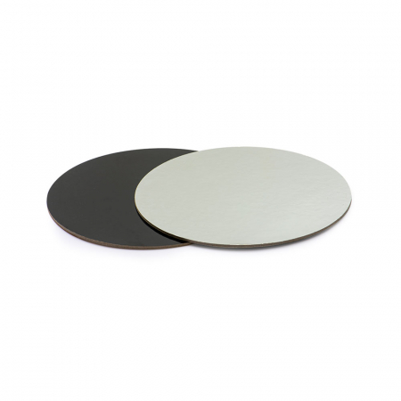 Accesorii Tort, Candy Bar, Bufet - Platou Tort Rotund 2 Fete, Negru/Argintiu, Ø 28 x H 0.3 cm