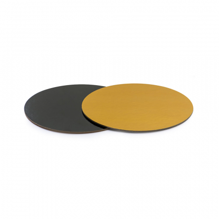 Accesorii Tort, Candy Bar, Bufet - Platou Tort Rotund 2 Fete, Negru/Auriu, Ø 28 x H 0.3 cm
