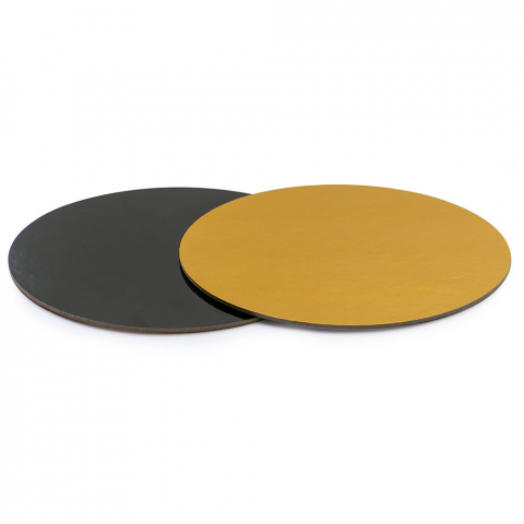 Accesorii Tort, Candy Bar, Bufet - Platou Tort Rotund 2 Fete, Negru/Auriu, Ø 40 x H 0.3 cm
