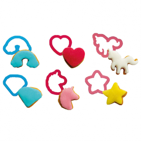 Cofetarie - Ustensile - Povesti cu Unicorn - Decupatoare Plastic Ø 4 x H 2.2 cm, Set 6 Buc
