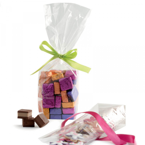 Ambalaje, Etichete, Suporturi - Pungi S cu Baza Carton, Celofan Transparent, 7.5 + 4 x H 22 cm, Set 100 Buc