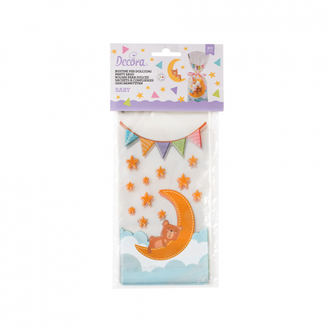 Pungi si Clipsuri Inchidere Pungi - Pungi S cu Baza, Celofan cu Model Bebelusi, 12.5 x 3 x H 24 cm, Set 20 Buc