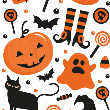 Ambalaje, Etichete, Suporturi - Pungi S cu Baza, Celofan cu Model Haloween, 12.5 x 3 x H 24 cm, Set 20 Buc 