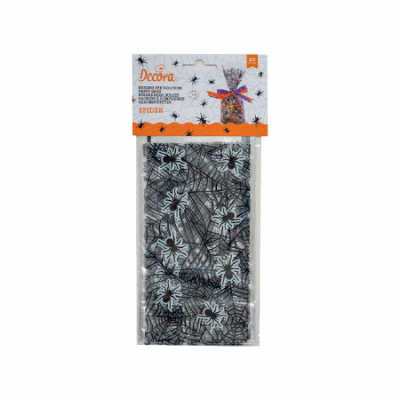 Ambalaje, Etichete, Suporturi - Pungi S cu Baza, Celofan cu Model Spider, 12.5 x 3 x H 24 cm, Set 20 Buc 